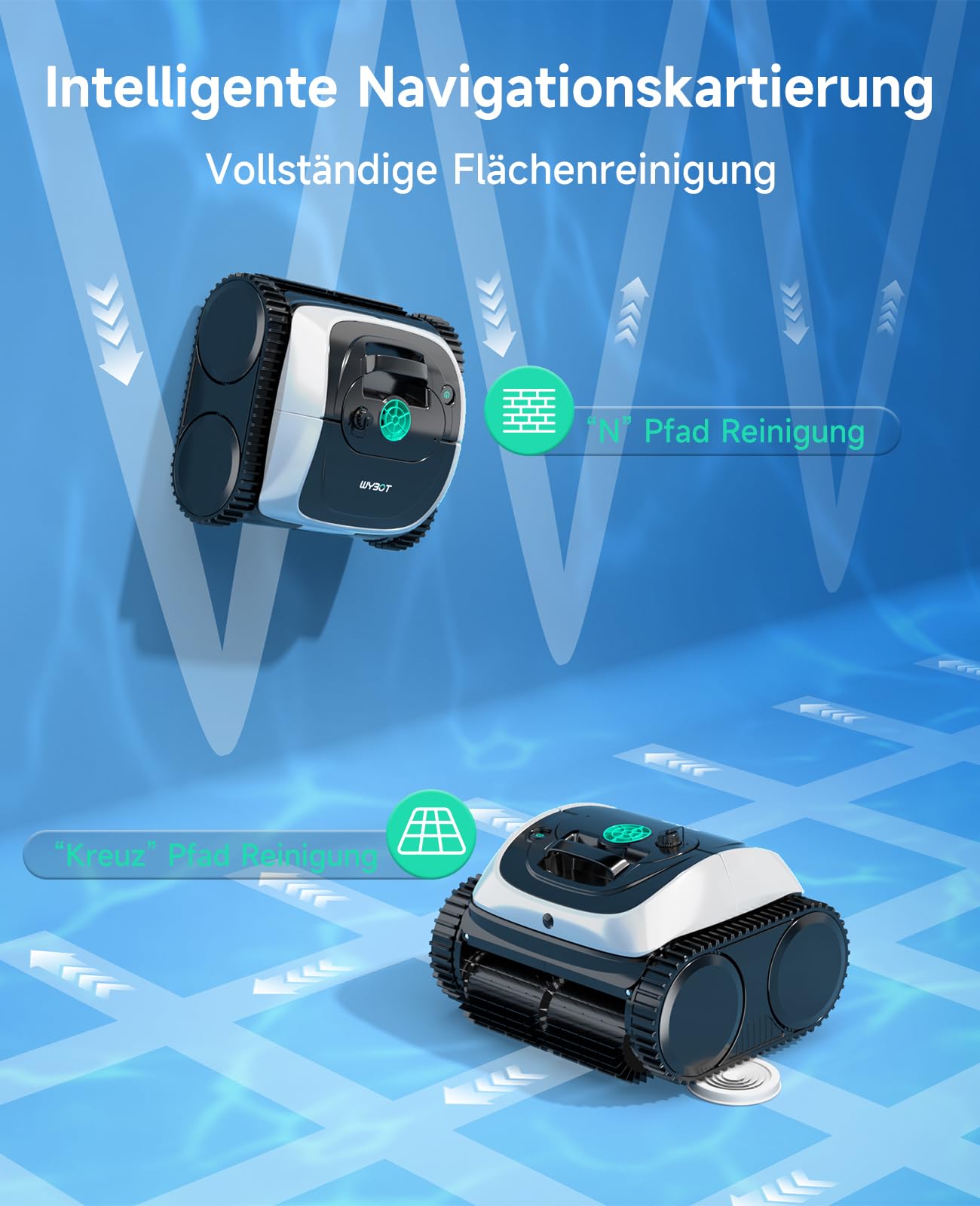 WYBOT C1 – Kabelloser Poolroboter, 150 Min Laufzeit, Intelligente Routenplanung, Reinigt Boden, Wand & Wasserlinie bis 150 m²