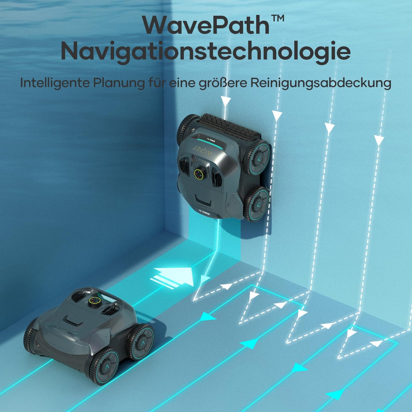 AIPER ZT6002 – Kabelloser Poolroboter, Quad-Motor, 3 Modi, WavePath Navigation, Wandklettern, Für Boden- & Wandreinigung bis 150 m²