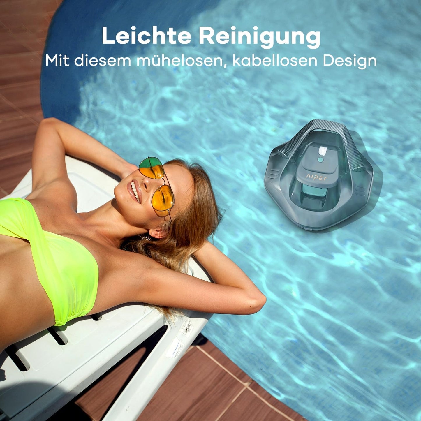 AIPER Poolroboter – Kabellos, 90 Min Akku, Automatisches Parken, Dual-Motor, LED-Anzeige, Für Flachbodenpools bis 80 m²