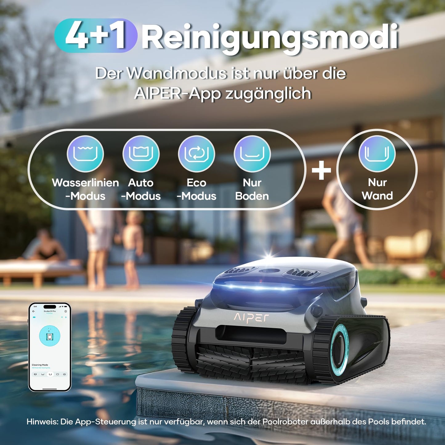 AIPER Scuba S1 Pro – Poolroboter für Boden, Wand & Wasserlinie, Intelligente Navigation, 180 Min Akku, Für Pools bis 200 m²