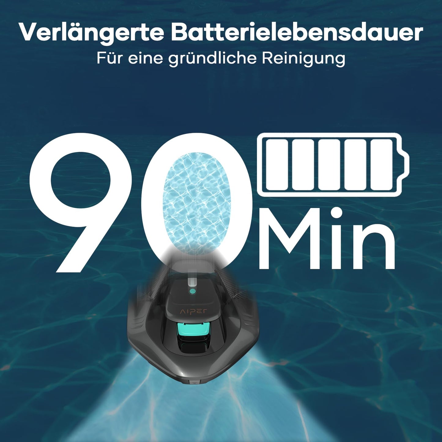 AIPER Poolroboter – Kabellos, 90 Min Akku, LED-Anzeige, Automatisches Parken, Für Ober- & Unterirdische Flachpools bis 80 m²