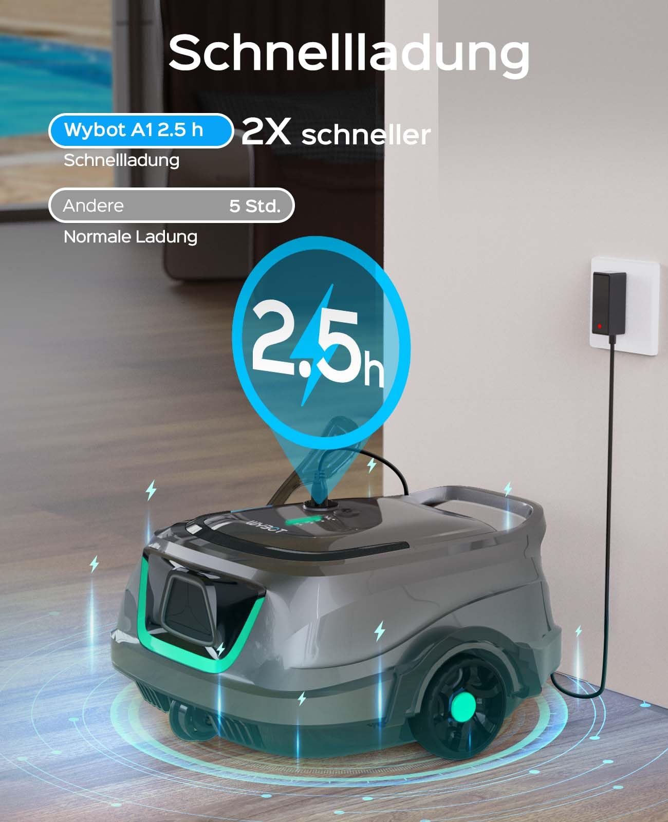 WYBOT A1 (2025) – Kabelloser Poolroboter, 120 Min Laufzeit, Doppelfilter für effektive Poolreinigung