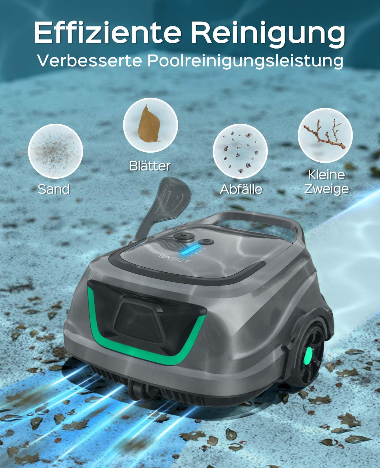 WYBOT A1 (2025) – Kabelloser Poolroboter, 120 Min Laufzeit, Doppelfilter für effektive Poolreinigung