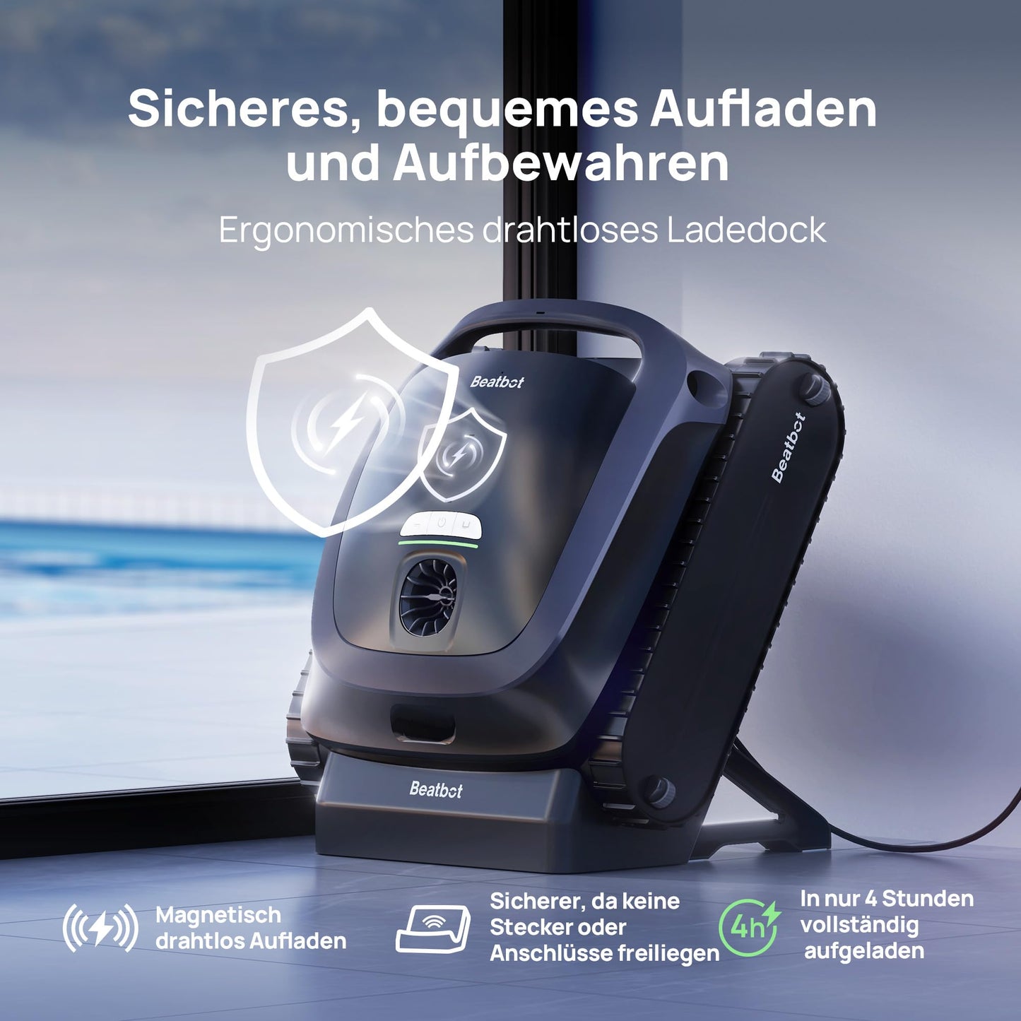 Beatbot AquaSense 2 – Kabelloser Poolroboter, Parkfunktion, Wand- & Bodenreinigung, Doppelte Wasserlinie, Für Pools bis 300 m²