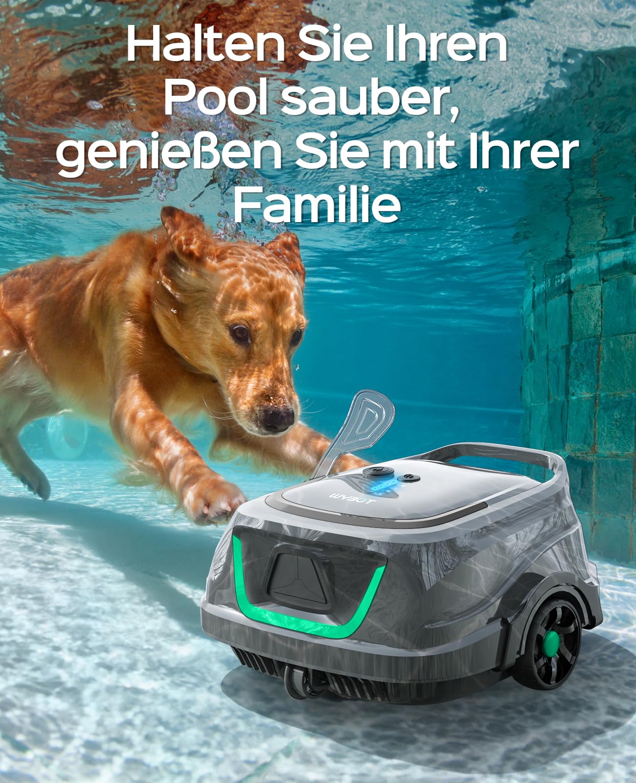 WYBOT A1 (2025) – Kabelloser Poolroboter, 120 Min Laufzeit, Doppelfilter für effektive Poolreinigung