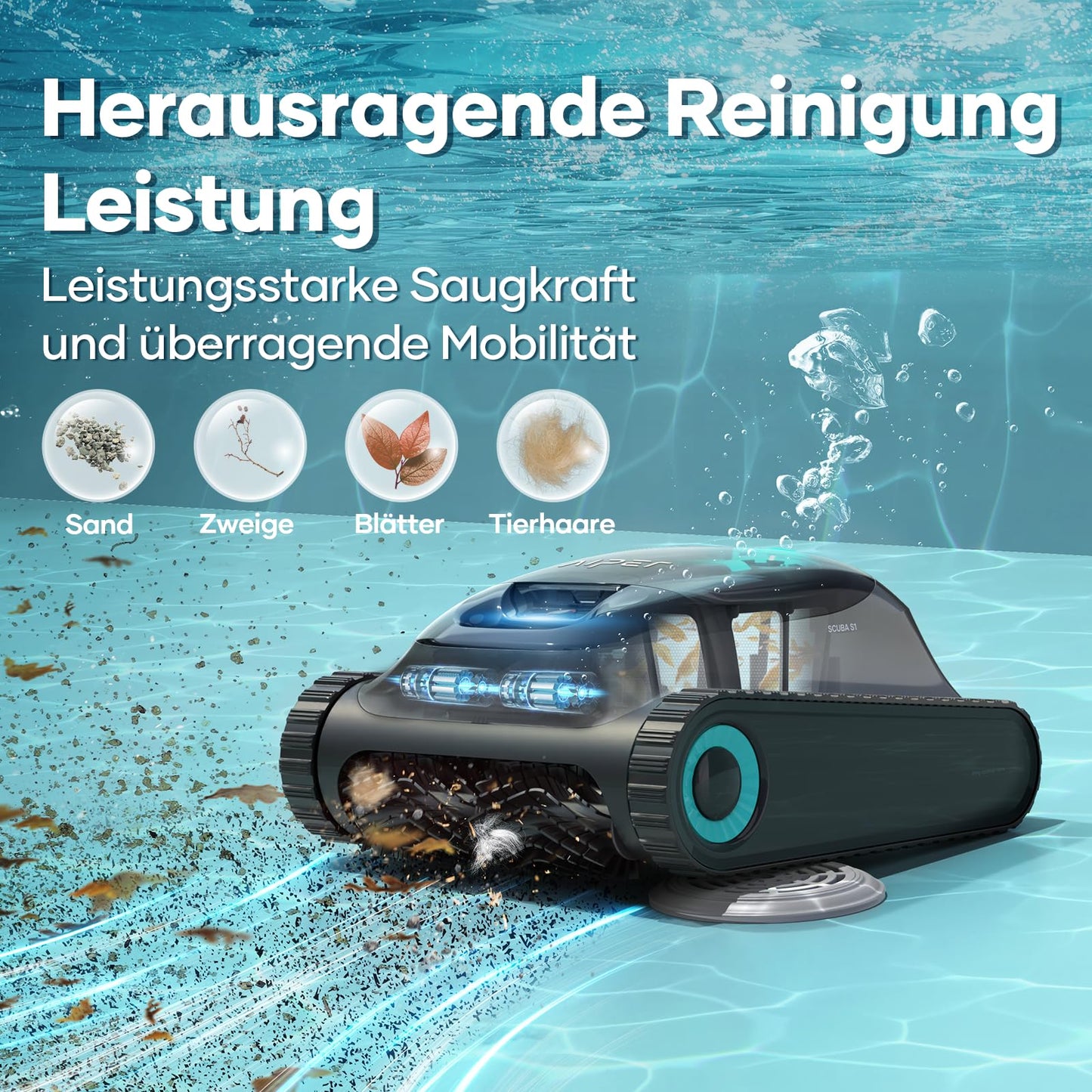 AIPER Scuba S1 – Kabelloser Poolroboter, Wandklettern, 150 Min Laufzeit, Intelligente Navigation, Für Pools bis 150 m²