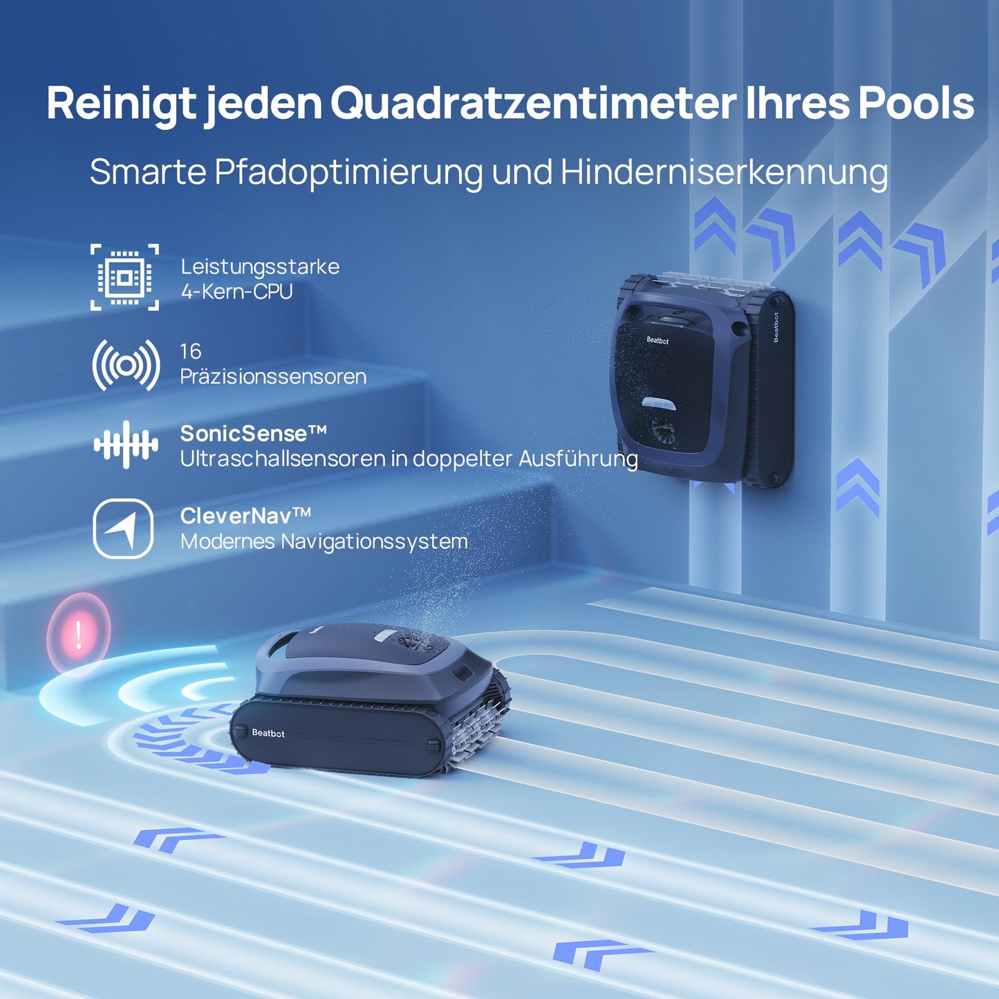 Beatbot AquaSense 2 – Kabelloser Poolroboter, Parkfunktion, Wand- & Bodenreinigung, Doppelte Wasserlinie, Für Pools bis 300 m²