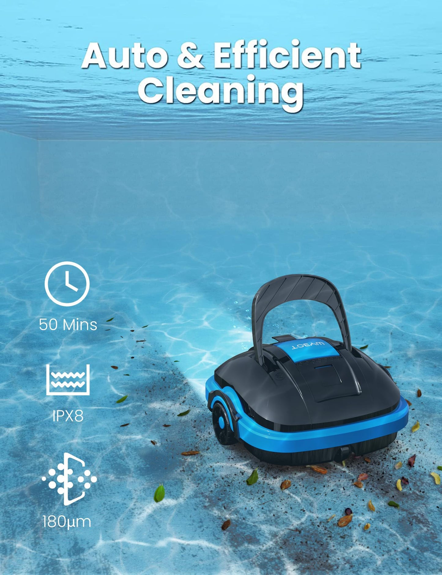 WYBOT – Kabelloser Poolroboter mit Dual-Motor, Auto-Parken, Für Aufstell- & Einbaubecken bis 50 m², Automatischer Poolsauger