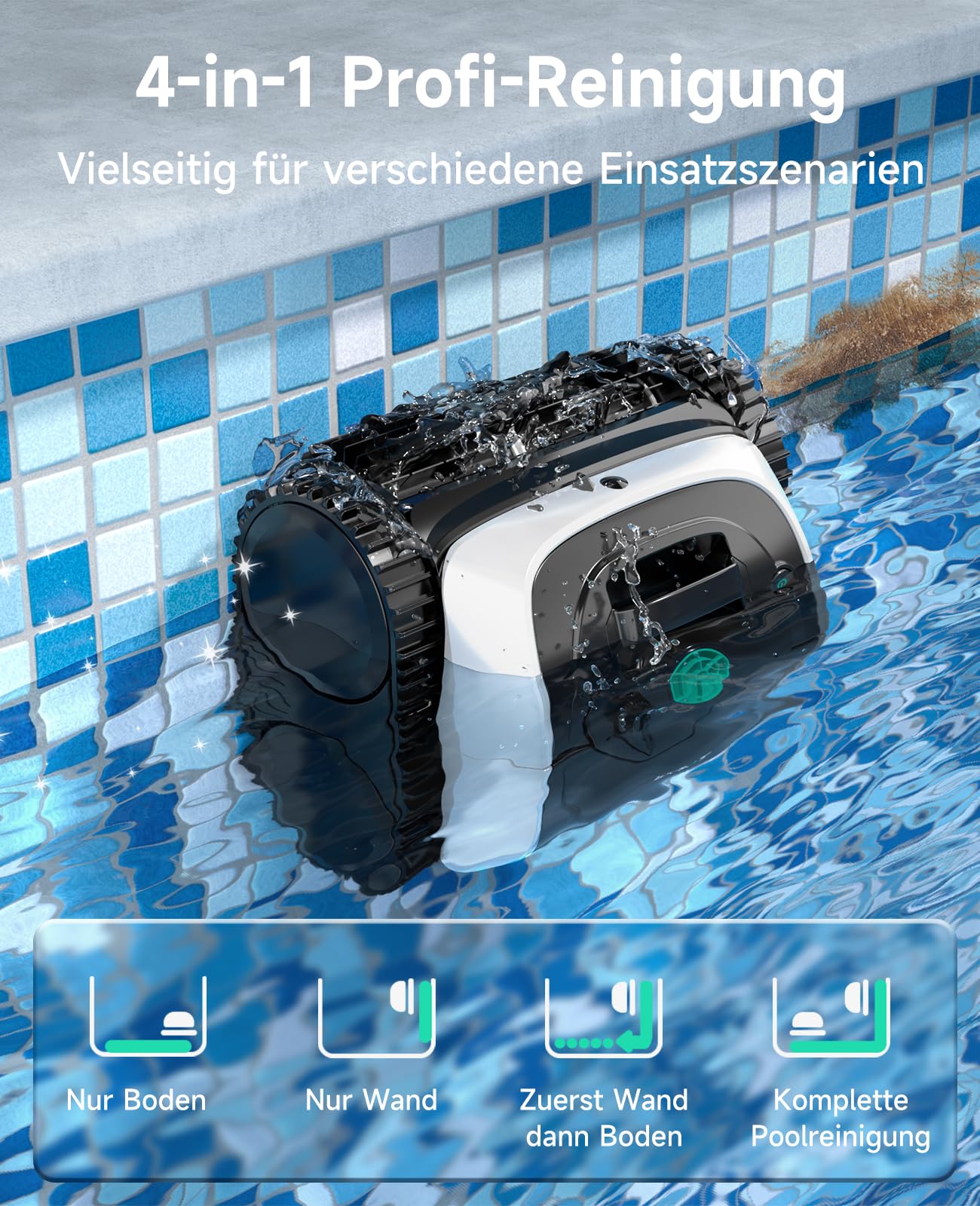 WYBOT C1 – Kabelloser Poolroboter, 150 Min Laufzeit, Intelligente Routenplanung, Reinigt Boden, Wand & Wasserlinie bis 150 m²