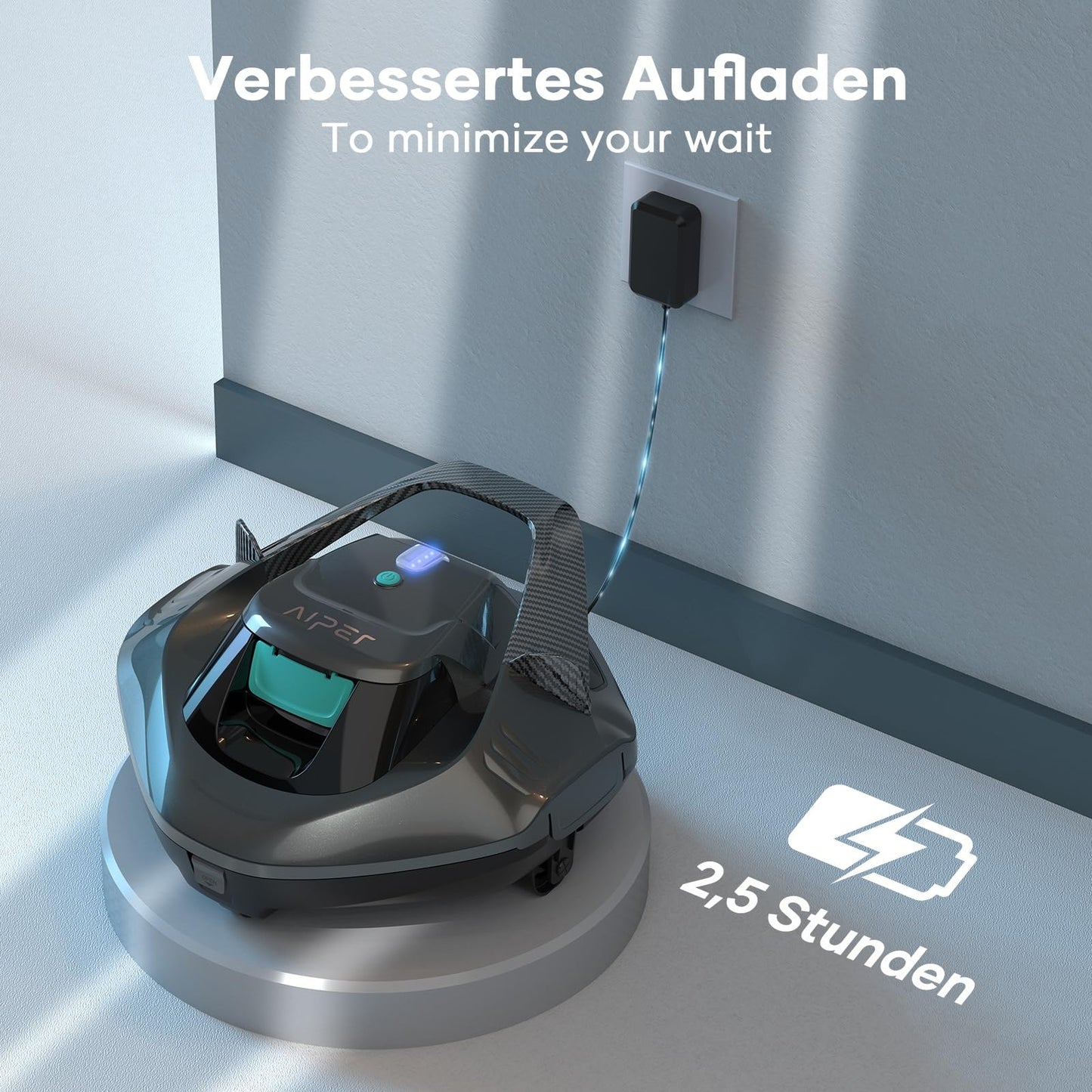AIPER Poolroboter – Kabellos, 90 Min Akku, LED-Anzeige, Automatisches Parken, Für Ober- & Unterirdische Flachpools bis 80 m²