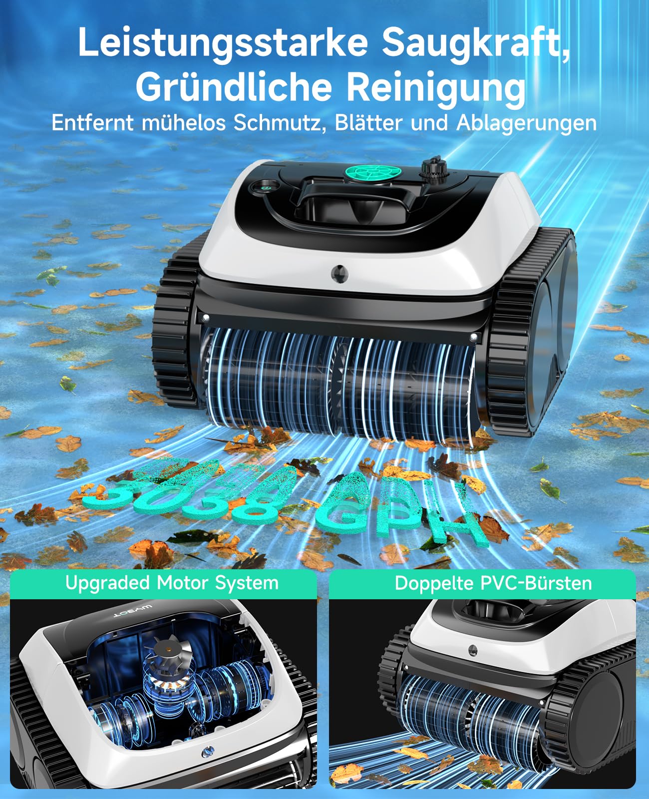 WYBOT C1 – Kabelloser Poolroboter, 150 Min Laufzeit, Intelligente Routenplanung, Reinigt Boden, Wand & Wasserlinie bis 150 m²