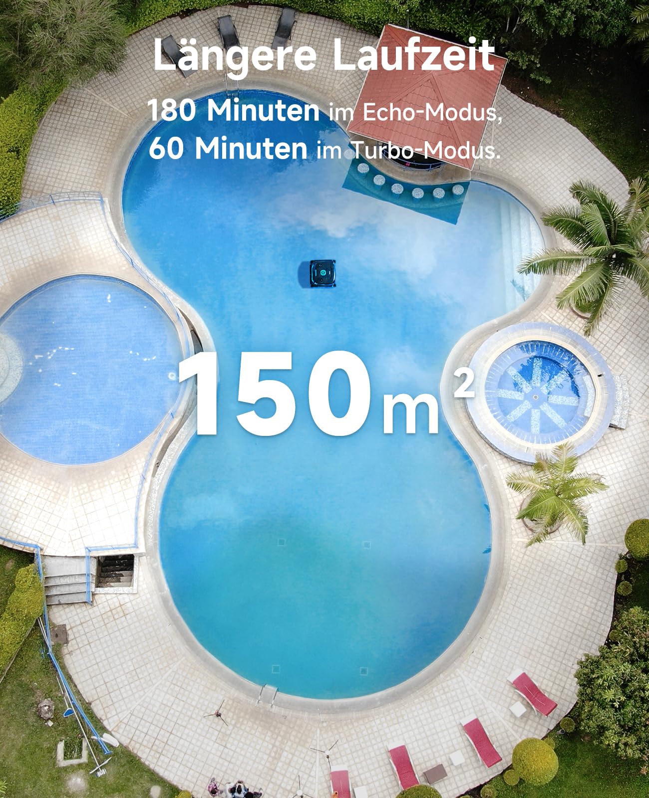 WYBOT C2 – Poolroboter mit Akku, Boden & Wand, Für Einbaupools bis 150 m², 3 Motoren, Doppelfilter, 183 Min Laufzeit, App-Steuerung