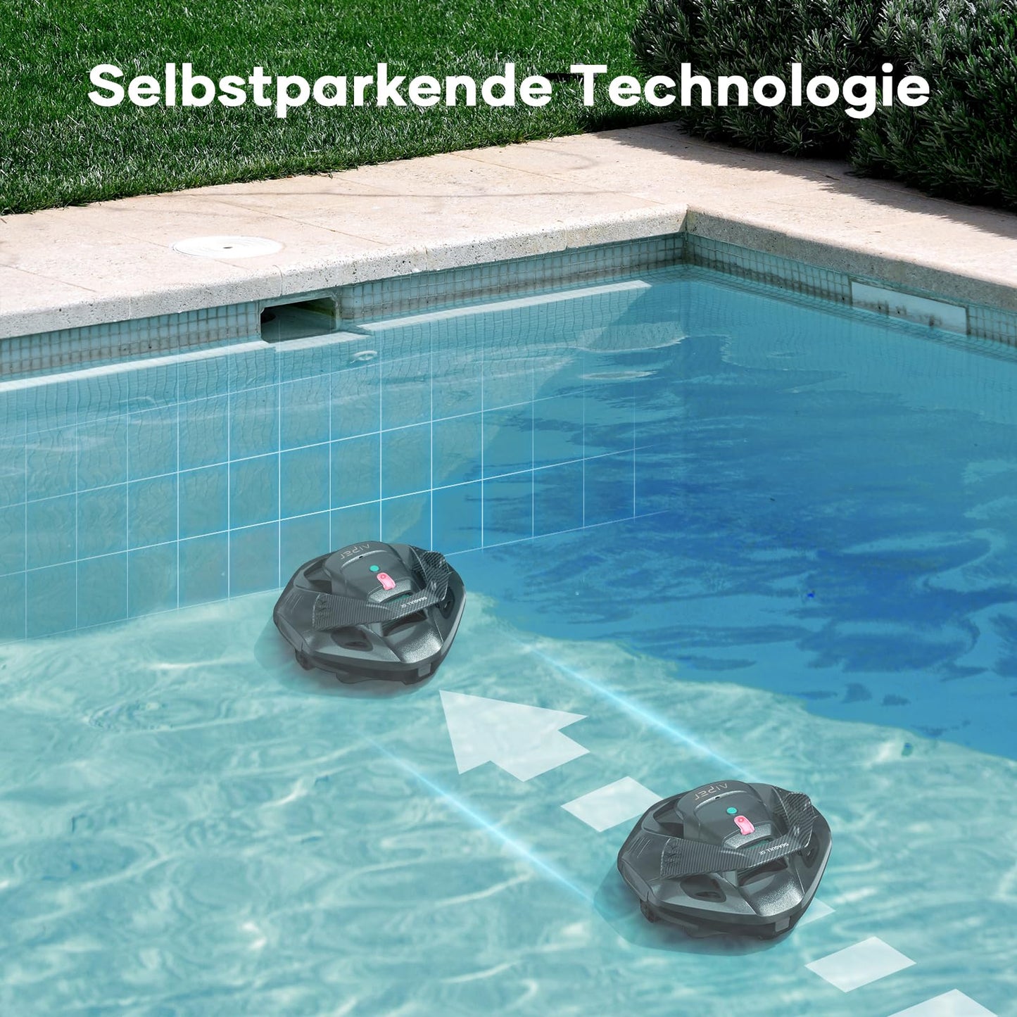 AIPER Poolroboter – Kabellos, 90 Min Akku, Automatisches Parken, Dual-Motor, LED-Anzeige, Für Flachbodenpools bis 80 m²