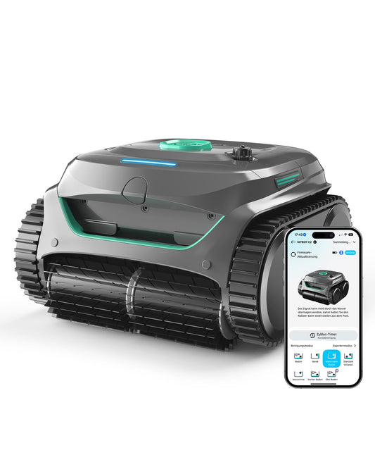 WYBOT C2 – Poolroboter mit Akku, Boden & Wand, Für Einbaupools bis 150 m², 3 Motoren, Doppelfilter, 181 Min Laufzeit, App-Steuerung
