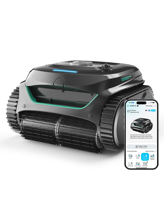 WYBOT C2 – Poolroboter mit Akku, 3 Motoren, 180 Min Laufzeit, Doppelfilter, App, Reinigt Boden, Wand & Wasserlinie bis 150 m²