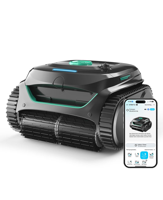 WYBOT C2 – Poolroboter mit Akku, Boden & Wand, Für Einbaupools bis 150 m², 3 Motoren, Doppelfilter, 183 Min Laufzeit, App-Steuerung