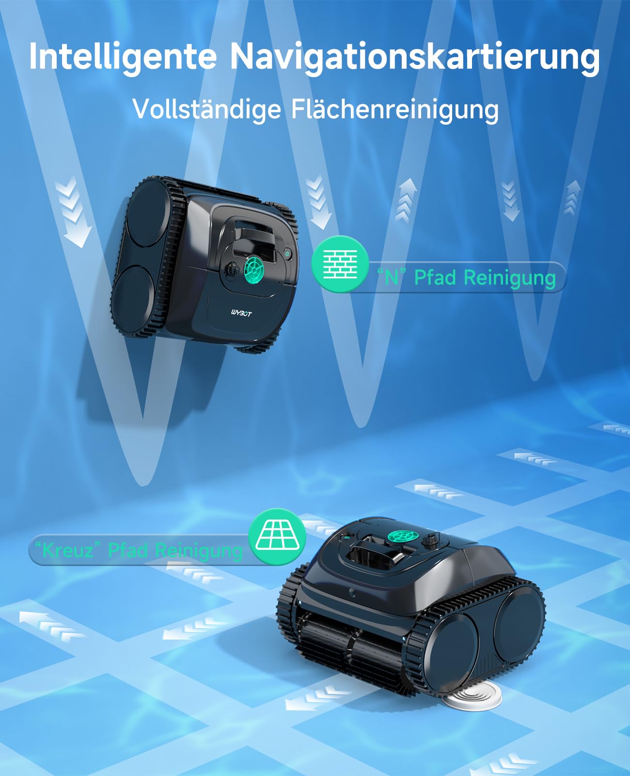 WYBOT C1 – Kabelloser Poolroboter, 150 Min Laufzeit, Intelligente Routenplanung, Reinigt Boden, Wand & Wasserlinie bis 150 m²