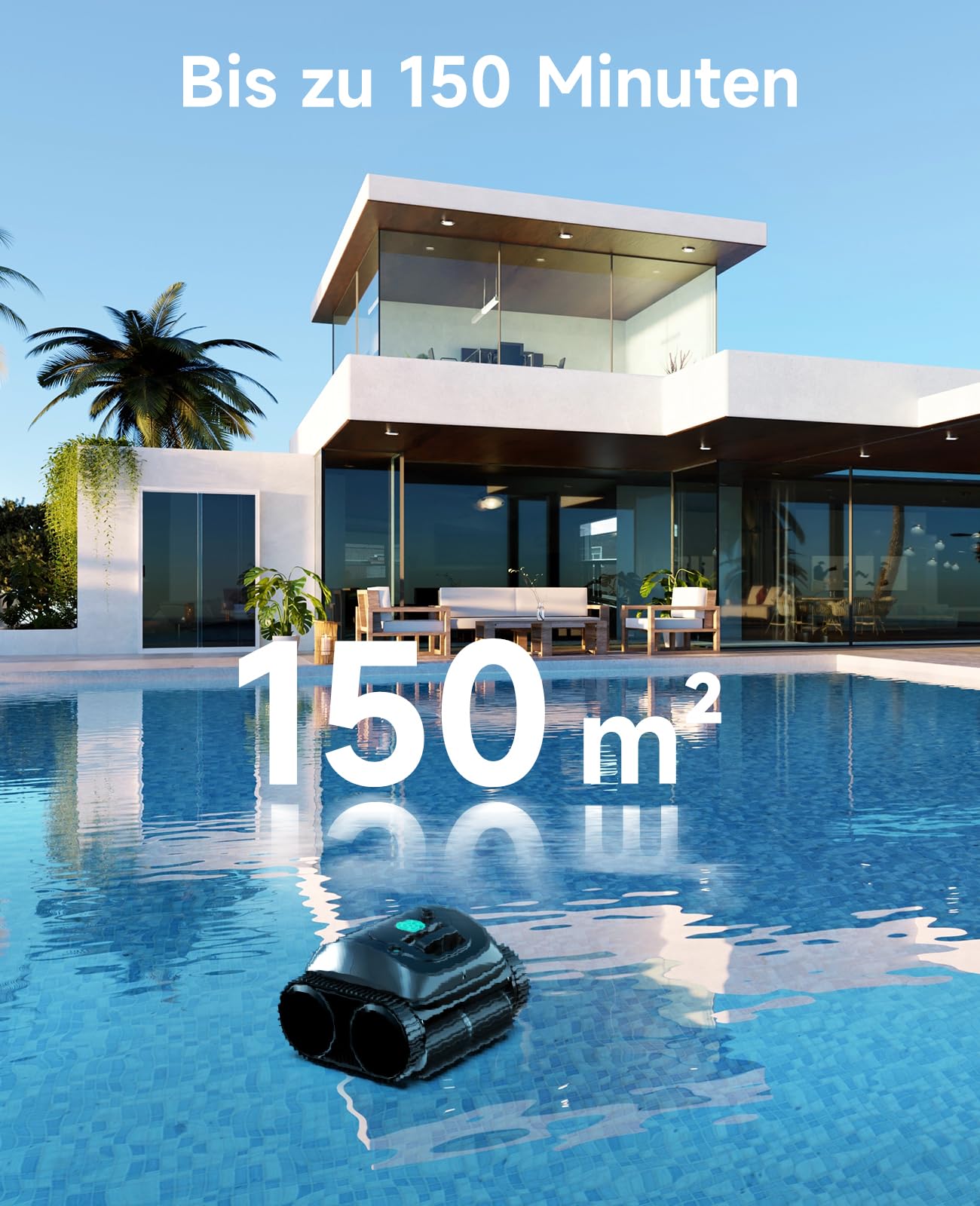 WYBOT C1 – Kabelloser Poolroboter, 150 Min Laufzeit, Intelligente Routenplanung, Reinigt Boden, Wand & Wasserlinie bis 150 m²