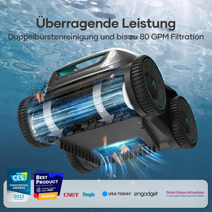 AIPER ZT6002 – Kabelloser Poolroboter, Quad-Motor, 3 Modi, WavePath Navigation, Wandklettern, Für Boden- & Wandreinigung bis 150 m²
