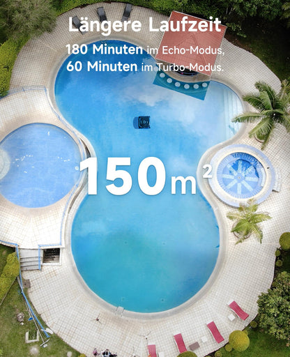 WYBOT C2 – Poolroboter mit Akku, 3 Motoren, 180 Min Laufzeit, Doppelfilter, App, Reinigt Boden, Wand & Wasserlinie bis 150 m²