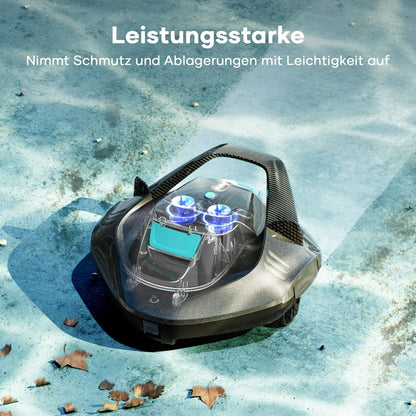 AIPER Poolroboter – Kabellos, 90 Min Akku, Automatisches Parken, Dual-Motor, LED-Anzeige, Für Flachbodenpools bis 80 m²