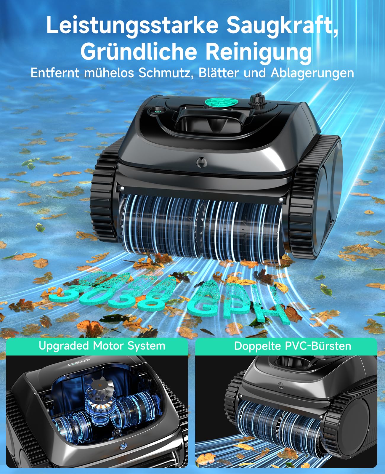 WYBOT C1 – Kabelloser Poolroboter, 150 Min Laufzeit, Intelligente Routenplanung, Reinigt Boden, Wand & Wasserlinie bis 150 m²