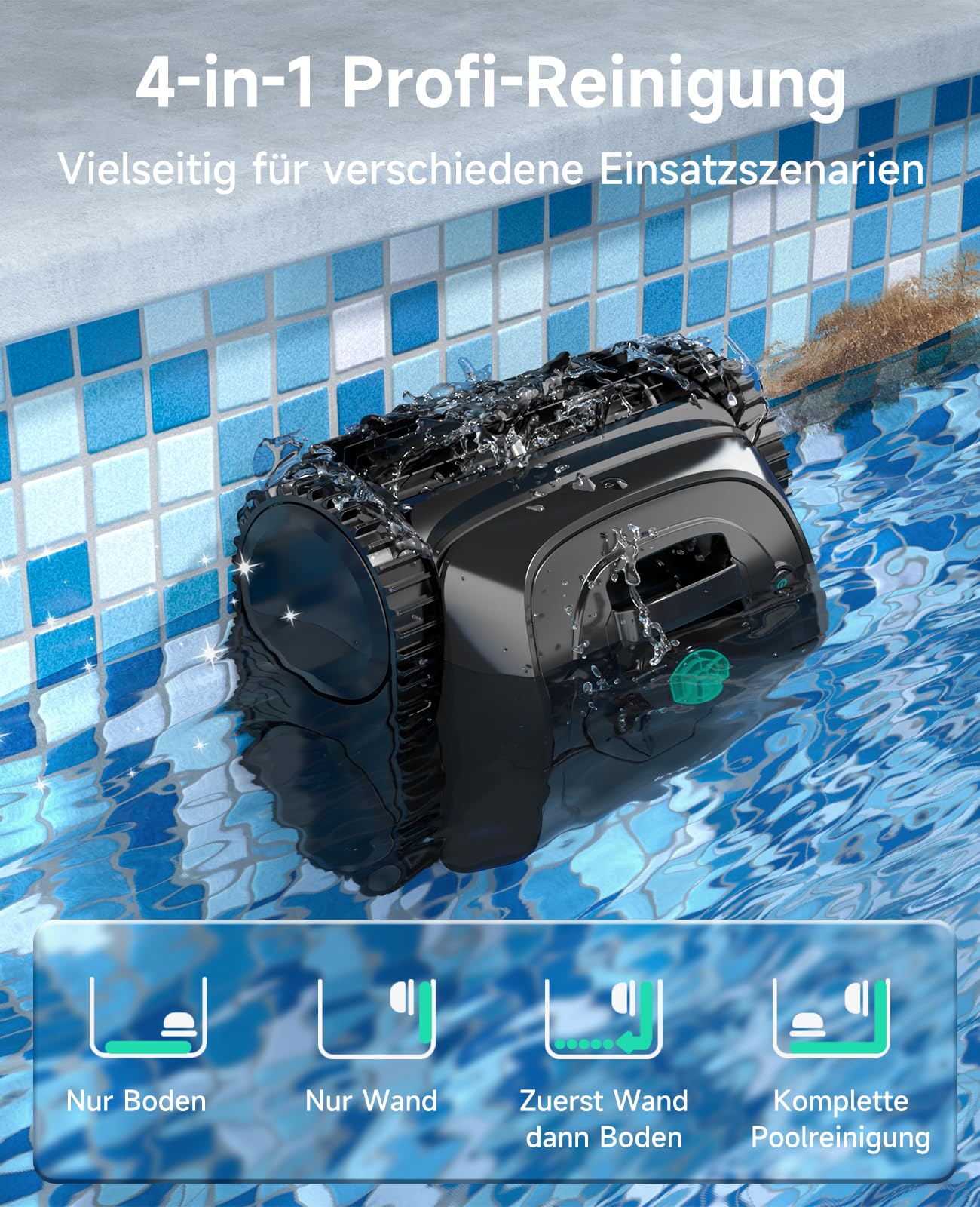 WYBOT C1 – Kabelloser Poolroboter, 150 Min Laufzeit, Intelligente Routenplanung, Reinigt Boden, Wand & Wasserlinie bis 150 m²